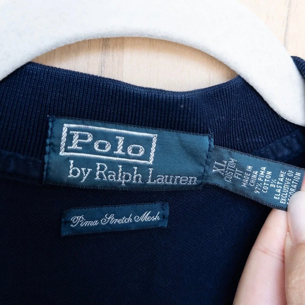 Polo Ralph Lauren Men Polo XL Navy Blue Pima Stretch Mesh Custom Fit